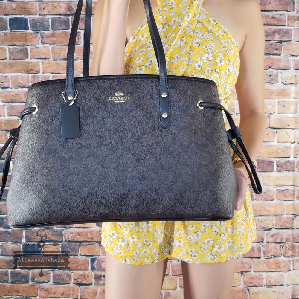 Coach drawstring signature pvc tote brown black - Picture 2 of 7